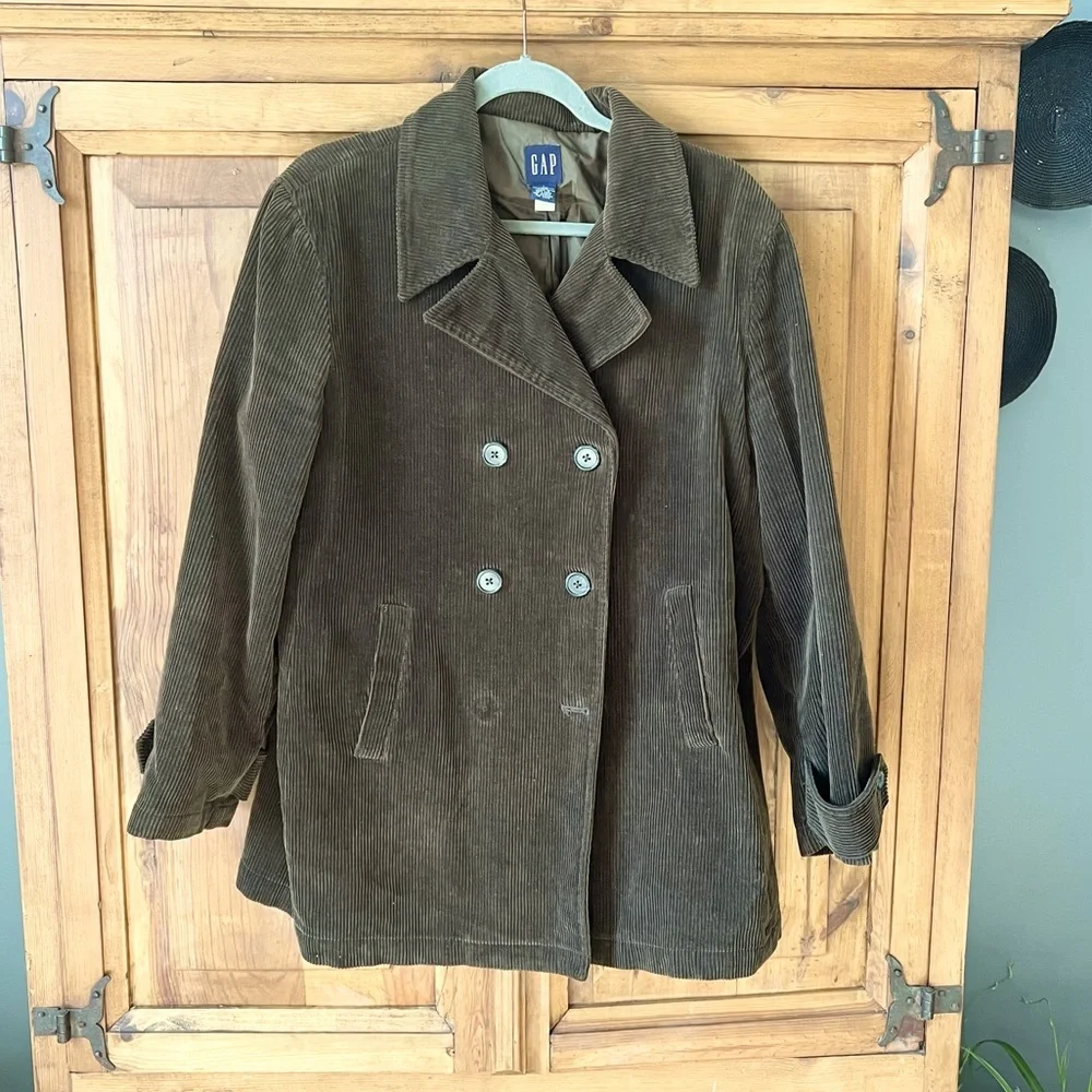 Vintage Gap Men’s Dark Green Wide Wale Corduroy Blazer Jacket Size Large - Picture 3 of 13